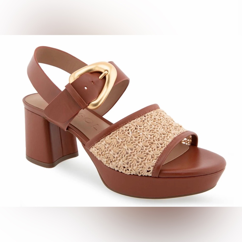 Aerosoles Chamber Raffia Brown and Cream Women's Sandals, Sz 10B